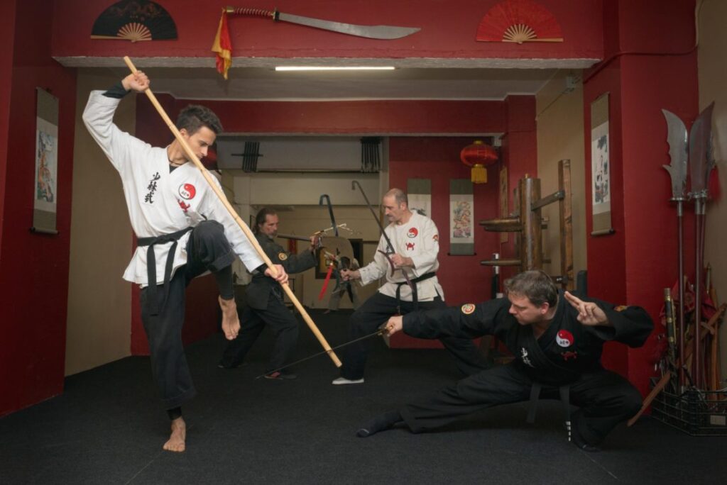 Students practicing traditional Shaolin Kung Fu training with focus, structure, and discipline.